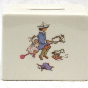 Vintage Childs Money Box Ceramic Ride a Cock Horse Kate Greenaway Style 70s 80s