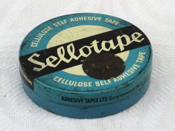 Vintage Collectable Sellotape Tin Small Round Pre-Decimal 1960s