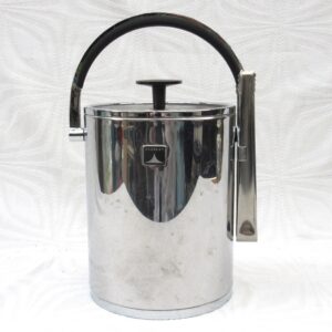 Vintage Everest Ice Jar Bucket with Tongs Chrome Silver 60s 70s Barware