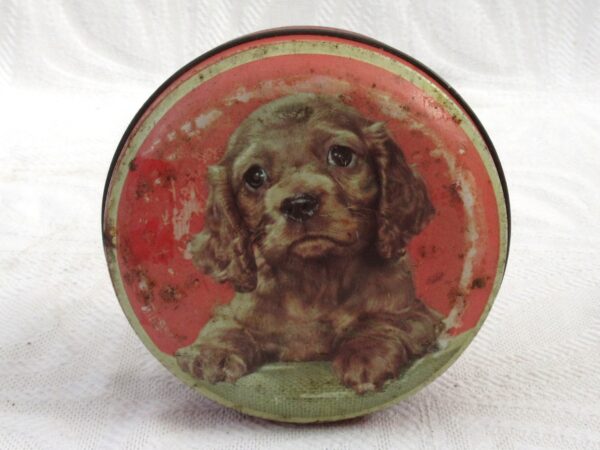 Vintage Small Round Toffee Tin Dog Puppy Spaniel George Horner 1960s