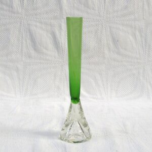 Vintage Green Bubble Glass Bud Vase Small Triangular Clear Base 60s 70s