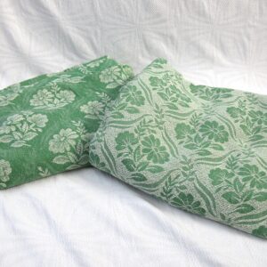Vintage Green Daisy Damask Woven Fabric Tablecloth Reversible x2 50s 60s
