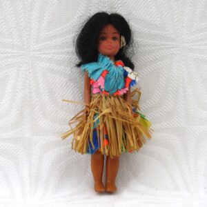 Vintage Kitsch Hula Girl Costume Doll 7 Inch Hawaii Holiday Souvenir 60s 70s