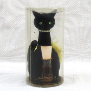 Vintage Kitsch Max Factor Hypnotique Perfume Black Cat Holder Green Eyes 1960s