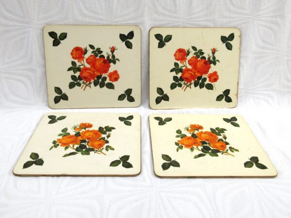 Vintage Pimpernel Rose Placemats x4 Orange Yellow Flowers 50s 60s