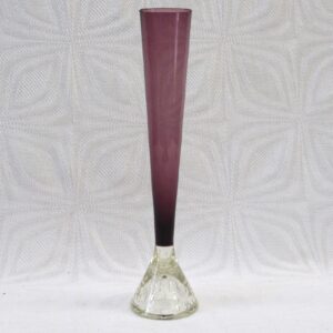 Vintage Purple Bubble Glass Bud Vase Triangular Clear Base 60s 70s