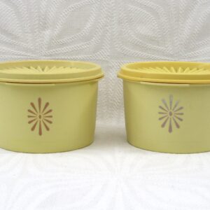 Vintage Tupperware Yellow Servalier Small Storage Containers x2 Fan Lid 1970s