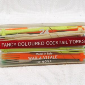 Vintage Wax & Vitale Fancy Coloured Cocktail Forks x24 Plastic Boxed Italy 60s 70s