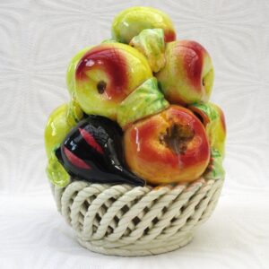 Vintage Kitsch Ceramic Apple Fruit Basket Ornament Lattice Work Italy 60s 70s