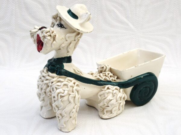 Vintage Kitsch Spaghetti Poodle with Cart Ceramic Ornament Italy 50s 60s