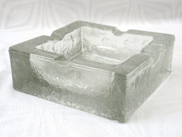 Vintage Scandi Square Heavy Clear Glass Ashtray Hammered Design Boxed 60s 70s