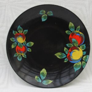 Vintage Vibrant Ceramic Hand Painted Black Plate 25cm Apple Design 50s 60s