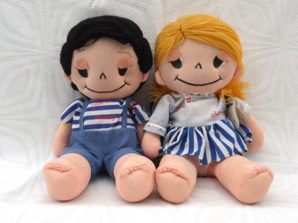 Vintage 80s Love Is Sharing Boy Girl Couple Soft Bodied Dolls Pair Kamar 1983