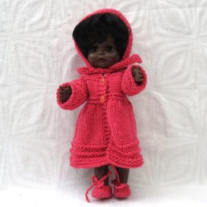 Vintage Black Baby Girl Doll with Cute Handmade Pink Knitted Outfit 60s 70s