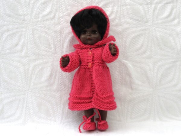 Vintage Black Baby Girl Doll with Cute Handmade Pink Knitted Outfit 60s 70s