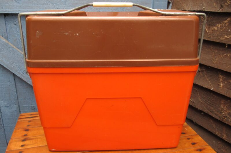Vintage Orange Brown Coolbox Insulated Plastic Camping Campervan 1970s