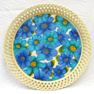 Vintage Dialene Blue Flower Power Serving Tray Round Plastic 60s 70s