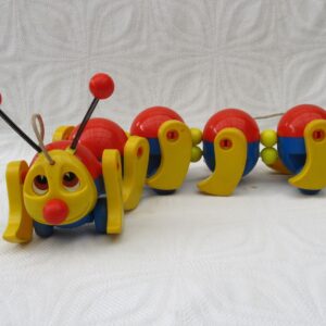 Vintage Kiddicraft Clatterpillar Pull Along Caterpillar Toy Missing Wheels 1980s