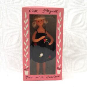 Vintage French Peynet Poseable Doll Boxed Latex Blond Rose Black Dress 50s 60s