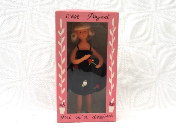 Vintage French Peynet Poseable Doll Boxed Latex Blond Rose Black Dress 50s 60s