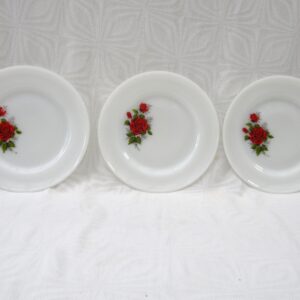 Vintage Phoenix Opalware Red Rose Dinner Plates x3 Milk Glass 50s 60s