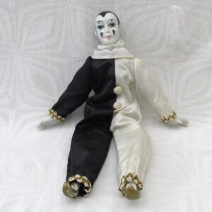 Vintage 80s Pierrot Sad Clown Doll Porcelain Face Hands Feet Soft Body