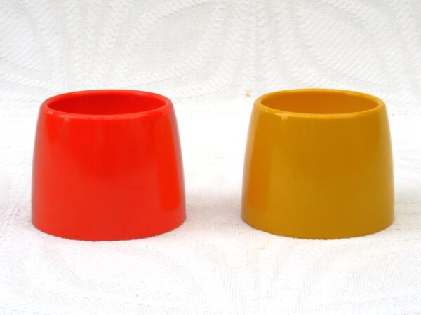 Vintage Plastic Egg Cups Stackable x2 Yellow Orange Picnic Camper 70s 80s