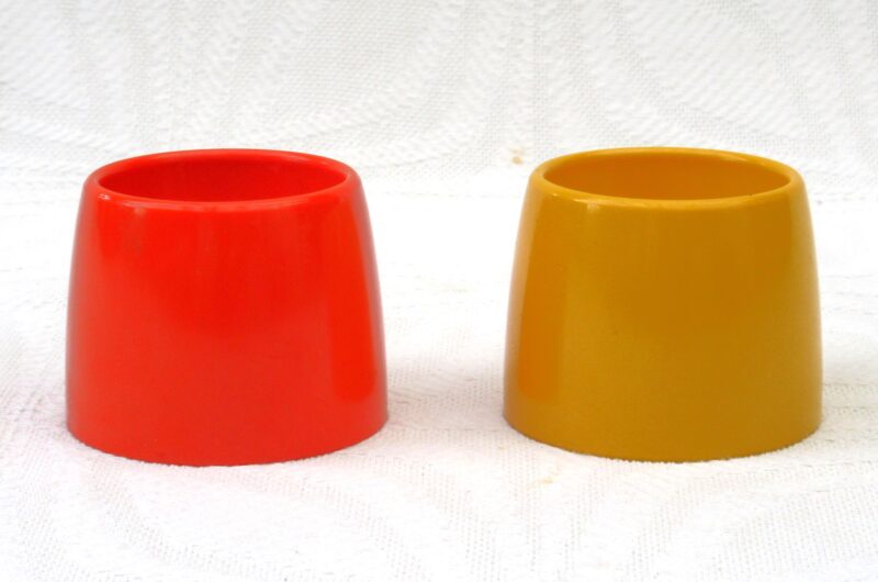 Vintage Plastic Egg Cups Stackable x2 Yellow Orange Picnic Camper 70s 80s