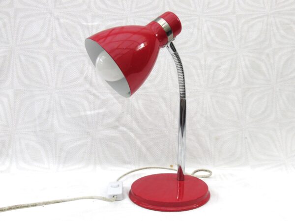 Vintage Red Enamel Desk Spot Lamp Adjustable Goose Neck Working 80s 90s