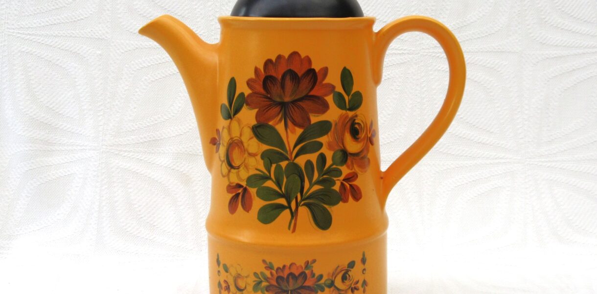 Vintage Sadler Coffee Pot Orange Brown Flower Power Design 1970s