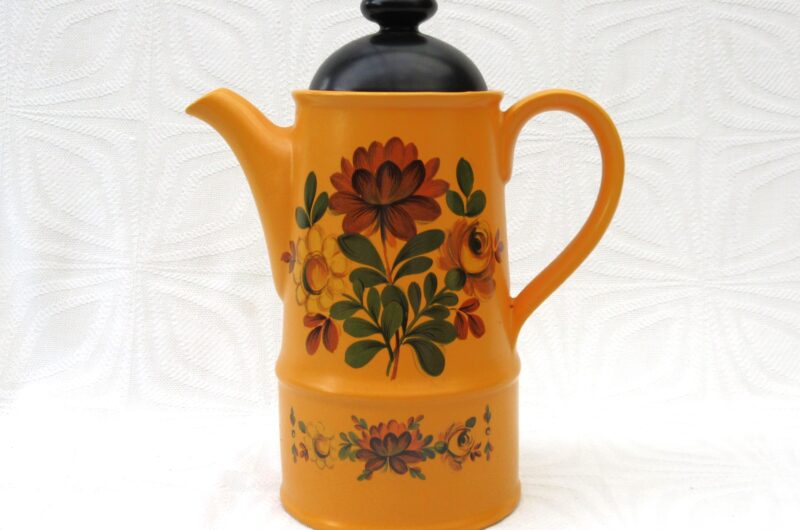 Vintage Sadler Coffee Pot Orange Brown Flower Power Design 1970s
