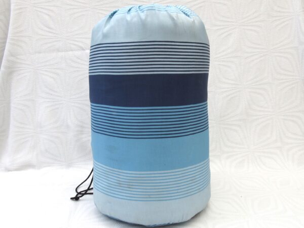 Vintage Single Quilted Sleeping Bag in Packable Bag Blue Striped 80s 90s Camping