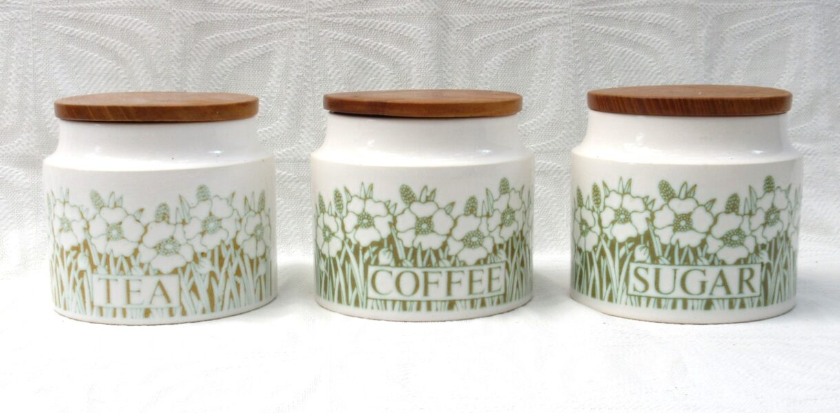 Vintage Hornsea Fleur Set Tea Coffee Sugar Jars Storage Containers 1970s Photo