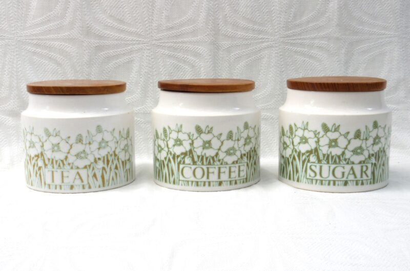 Vintage Hornsea Fleur Set Tea Coffee Sugar Jars Storage Containers 1970s Photo