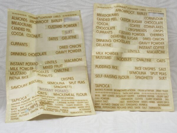 Vintage Original Tupperware Container Labels Light Brown 2 Sheets 1970s Image