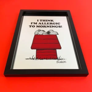 Vintage Style Peanuts Snoopy Allergic to Mornings Framed Mirror 1970s