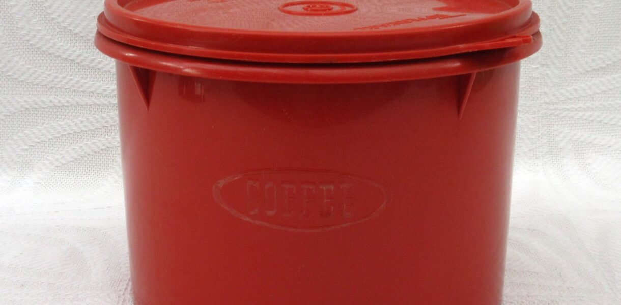 Vintage Tupperware Burnt Orange Round Coffee Storage Container 70s 80s Image