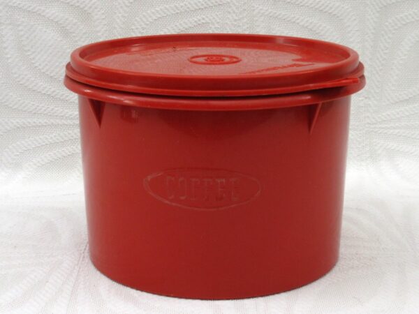 Vintage Tupperware Burnt Orange Round Coffee Storage Container 70s 80s Image