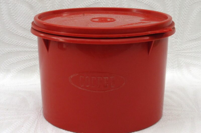 Vintage Tupperware Burnt Orange Round Coffee Storage Container 70s 80s Image