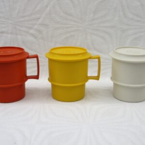Vintage Tupperware Lidded Plastic Mugs Stackable 1970s - Choose Colour Image