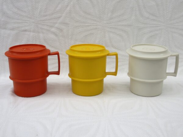 Vintage Tupperware Lidded Plastic Mugs Stackable 1970s - Choose Colour Image