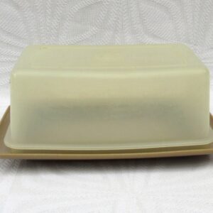 Vintage Tupperware Plastic Butter Dish Cheese Keeper Beige 70s 80s Image