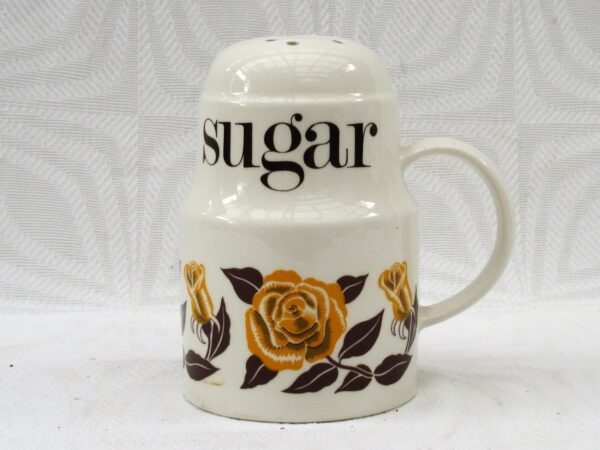 Vintage Crown Devon Sugar Shaker Yellow Rose Flower Power 1970s Image