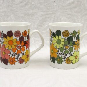 Vintage Flower Power Bone China Mugs x2 Portobello by Elizabethan 1970s Image