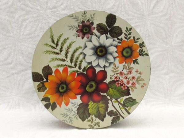 Vintage Orange Flower Power Cake Tin Flat Round 11 Inch 1970s Image