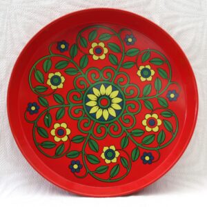 Vintage Red Flower Power Round Tin Tray Pat Albeck Worcester Ware 60s 70s Image