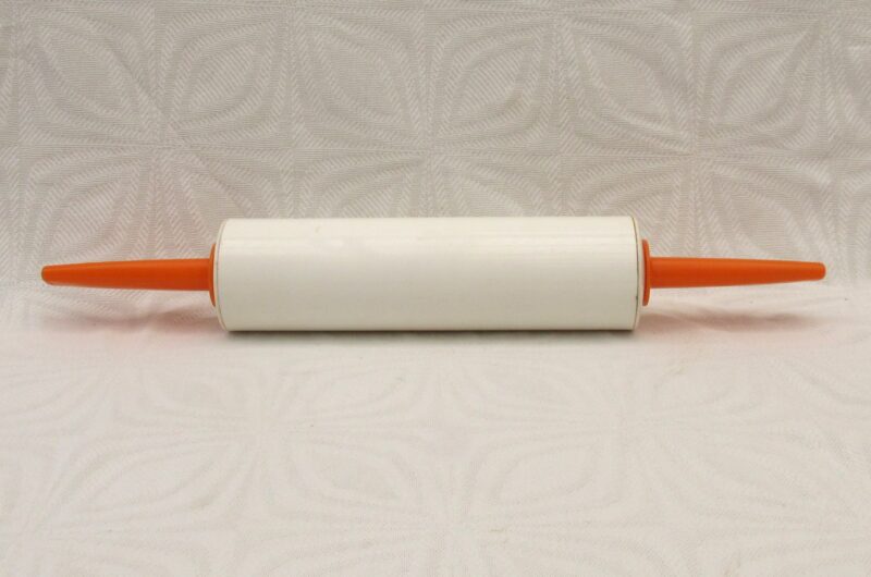 Vintage Geida Plastic Rolling Pin White Orange Handles 1970s Image