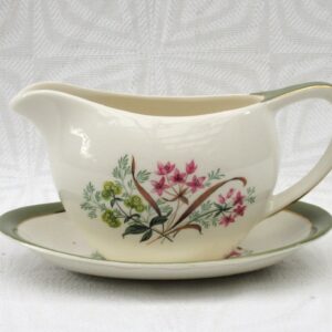 Vintage Gravy Boat and Saucer Bristol Pottery Green Floral 1950s Image