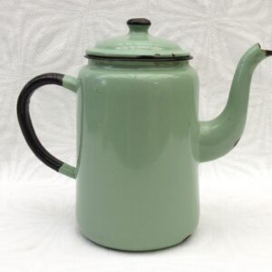 Vintage Green Enamel Coffee Tea Pot 3 Pint Size 30s 40s Image