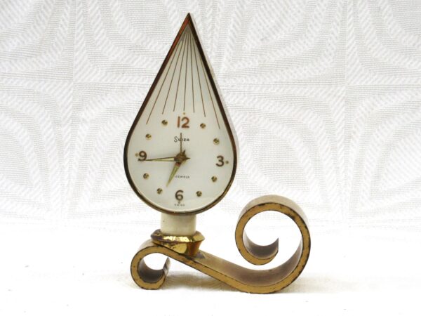 Vintage Mid-Century Swiza Candle Alarm Clock Scroll Handle Working 50s 60s Image